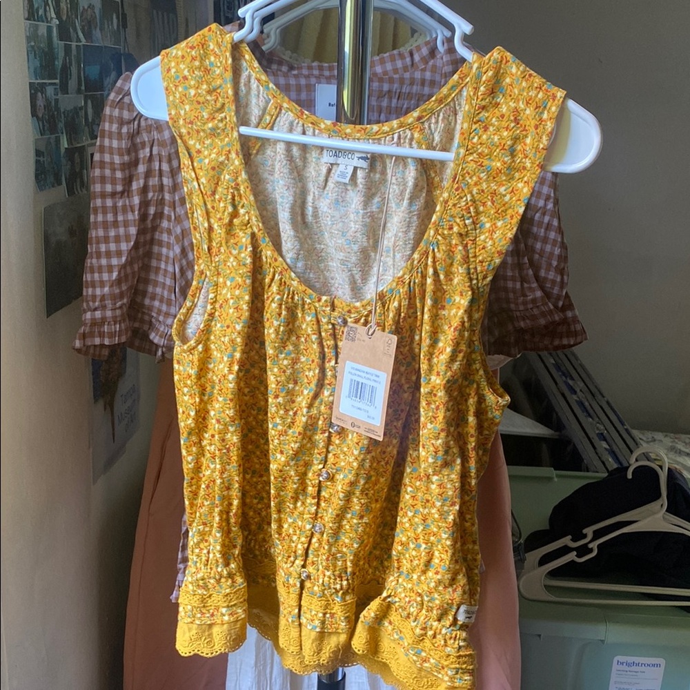 Toad&Co Yellow Smocked Tank Top with Tie Front